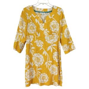 Boden Dress 100% Linen Yellow White Floral Print Three-Quarter Sleeves Size 4R